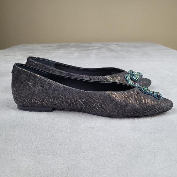 Birdies Flats Size 10 Pointed Toe Embossed Leather Snake Shoes - Picture 6 of 12